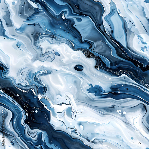 Seamless Liquid Fluid Marble of Ocean Blue, White, Gray Wave With Golden Glitch Texture Tile Background for Packaging, Banner, Decor, Wrap, Fashion, Accessories, Web, and Social Media