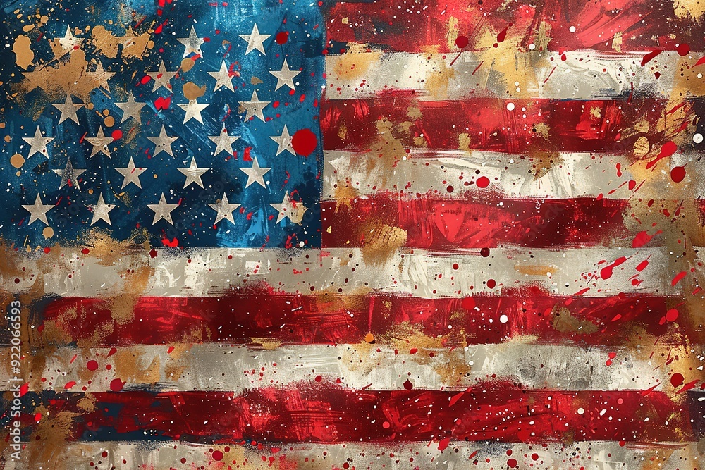 A painting of the American flag with red, white and blue stripes A painting of the American flag with red, white and blue stripes