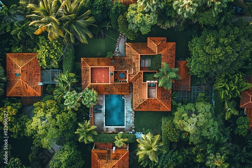 A house with a pool and a tree in front of it photo