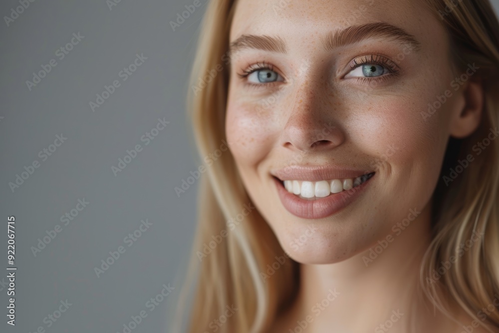 Studio beauty, hair care, and happy woman with healthy, lustrous, long hair after treatment. Happiness, smile, and attractive woman with natural hair on a gray background. Studio beauty, hair care, and happy woman with healthy, lustrous, long hair after treatment. Happiness, smile, and attractive woman with natural hair on a gray background.