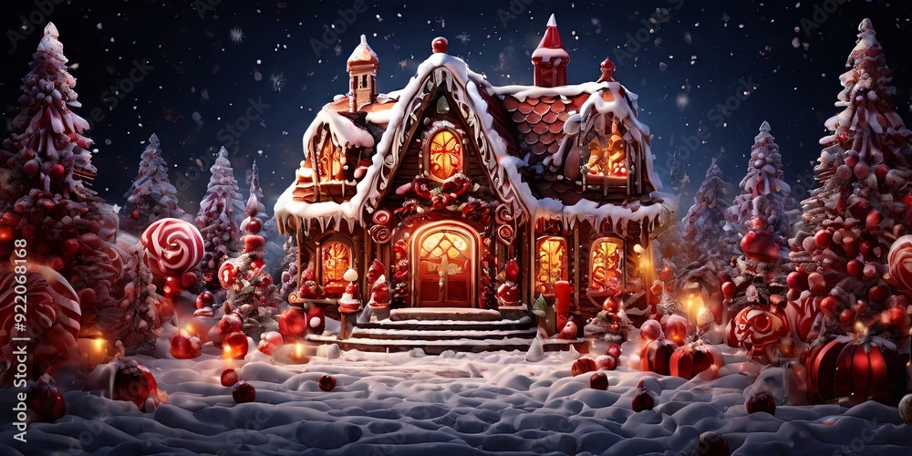 Fototapeta premium A house with a candy cane on the roof and a candy cane on the front door