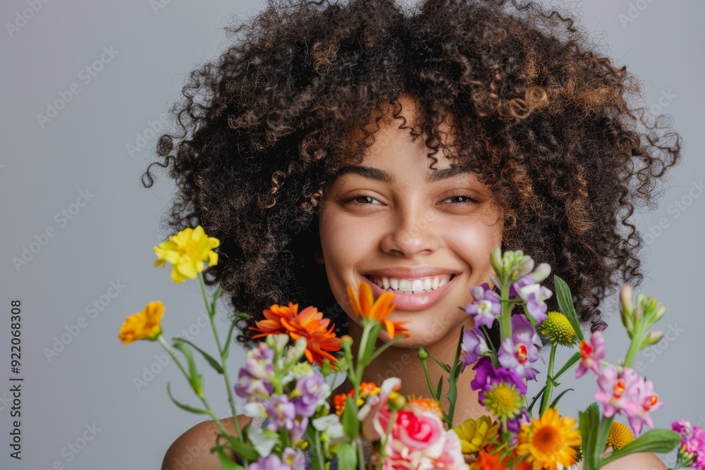 In studio for bodily health, luxury spa, or self-care. Beauty, face, or girl smile with flora, cosmetics, or nature therapy. In studio for bodily health, luxury spa, or self-care. Beauty, face, or girl smile with flora, cosmetics, or nature therapy.