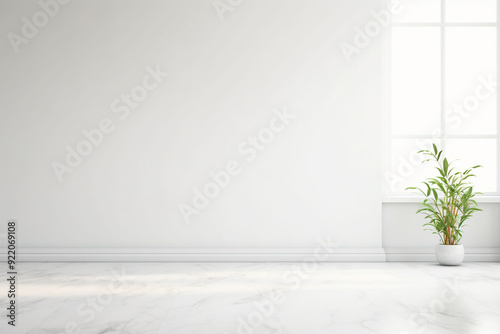 White wall empty apartment room with marble floor and walls