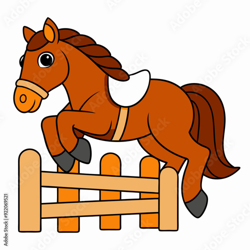 Horse and rider jumping a fence vector illustration 