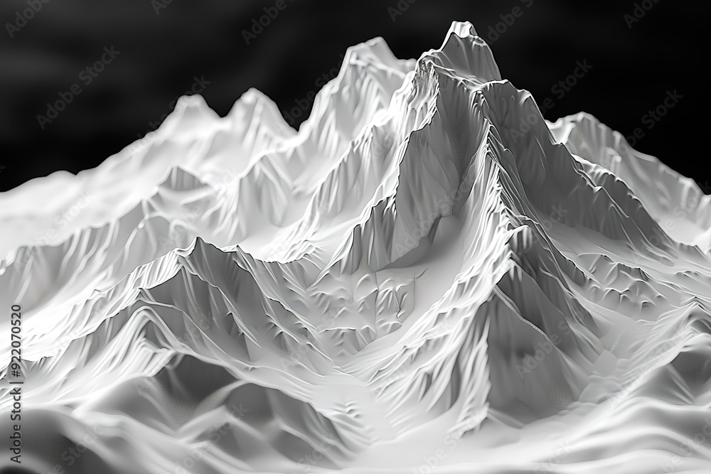 A mountain range is shown in white, with a dark background A mountain range is shown in white, with a dark background