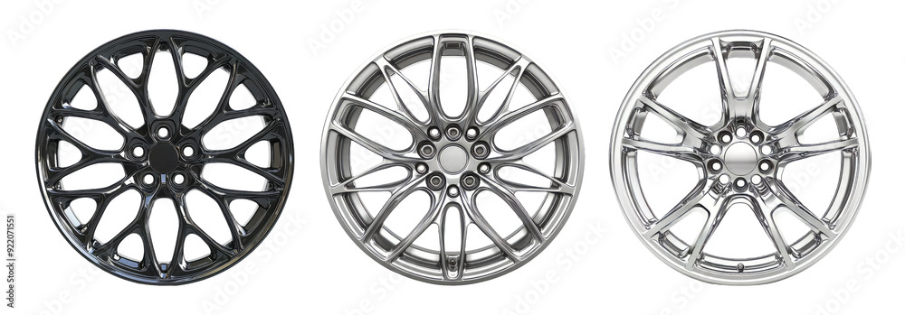 Car alloy wheels set isolated on transparent background