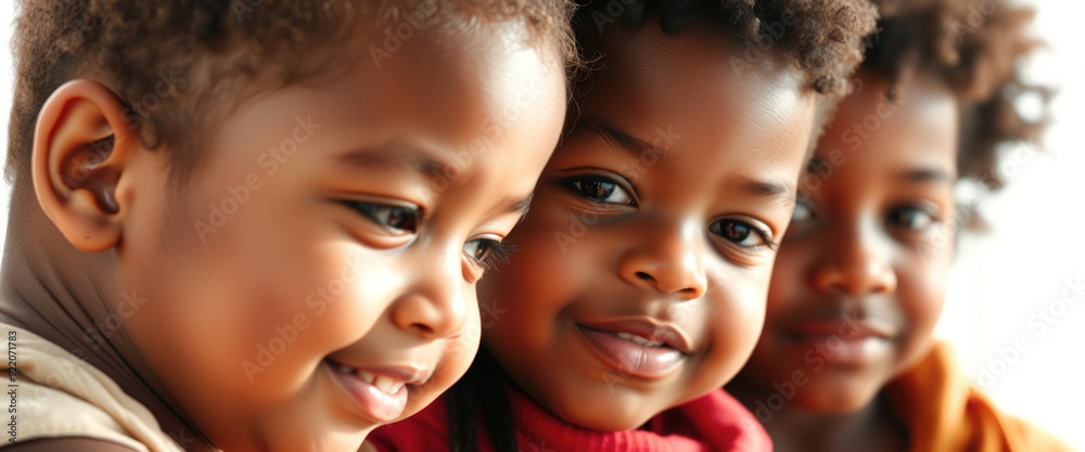 Close-up portrait of three smiling children Close-up portrait of three smiling children