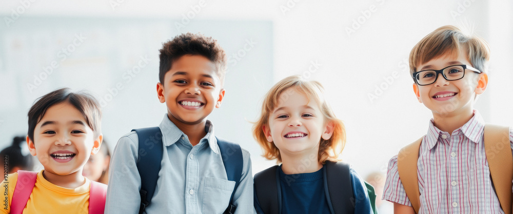 Fototapeta premium Happy School Children Smiling and Wearing Backpacks