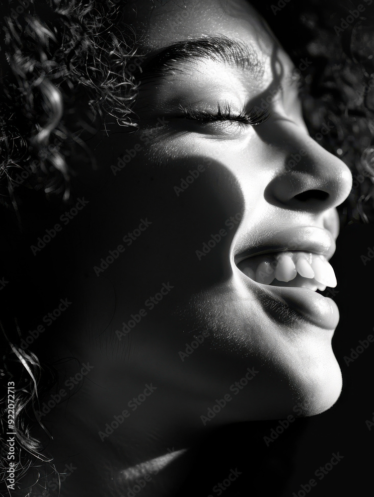 Joyful Young Woman in Close-Up Black and White Portrait Joyful Young Woman in Close-Up Black and White Portrait