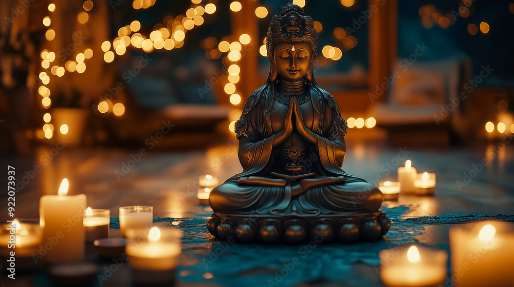 In the Glow of Candles, the Mantra Resonates, Drawing the Mind into the Depths of Spiritual Tranquility In the Glow of Candles, the Mantra Resonates, Drawing the Mind into the Depths of Spiritual Tranquility