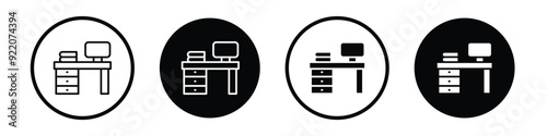 Workspace vector icon set black filled and outlined style.