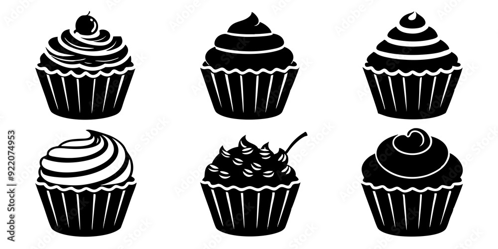 Set of Cupcake icons silhouette vector art style illustration
Set of Cupcake icons silhouette vector art style illustration