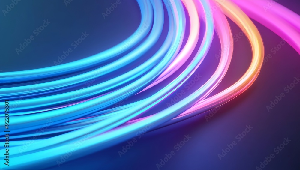 3D Render Abstract Neon Blue and Purple Lines Intertwined Dark Gradient Backdrop 3D Render Abstract Neon Blue and Purple Lines Intertwined Dark Gradient Backdrop