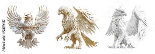 Mythical griffin statues set isolated on transparent background