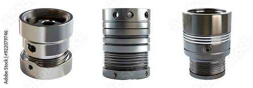 Precision machine components set isolated on transparent background