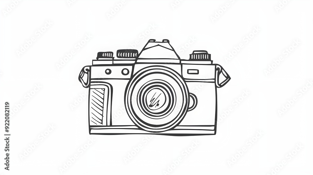 Camera single linear drawing. One line photography tool, minimal logo icon, fine line tattoo. Vector art illustration