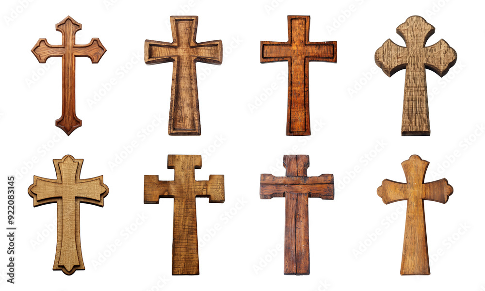 Collection of wooden Christian crosses, Church crosses isolated on a transparent background, religion symbol, cut-out, PNG Collection of wooden Christian crosses, Church crosses isolated on a transparent background, religion symbol, cut-out, PNG