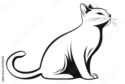 Cute Sitting Cat Line Art