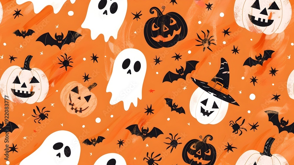 Magzine Style Cute Halloween Theme Pattern with Clear Space Magzine Style Cute Halloween Theme Pattern with Clear Space