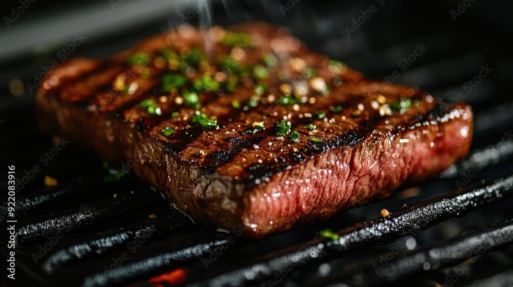 Perfectly Grilled Juicy Steak: Close-Up of Charred Protein & Zinc-Rich Meat on BBQ with Smoky Atmosphere Perfectly Grilled Juicy Steak: Close-Up of Charred Protein & Zinc-Rich Meat on BBQ with Smoky Atmosphere