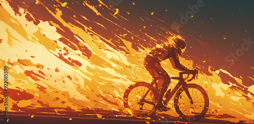 people riding a bike with burning fire on dark background, digital art style, illustration painting photo