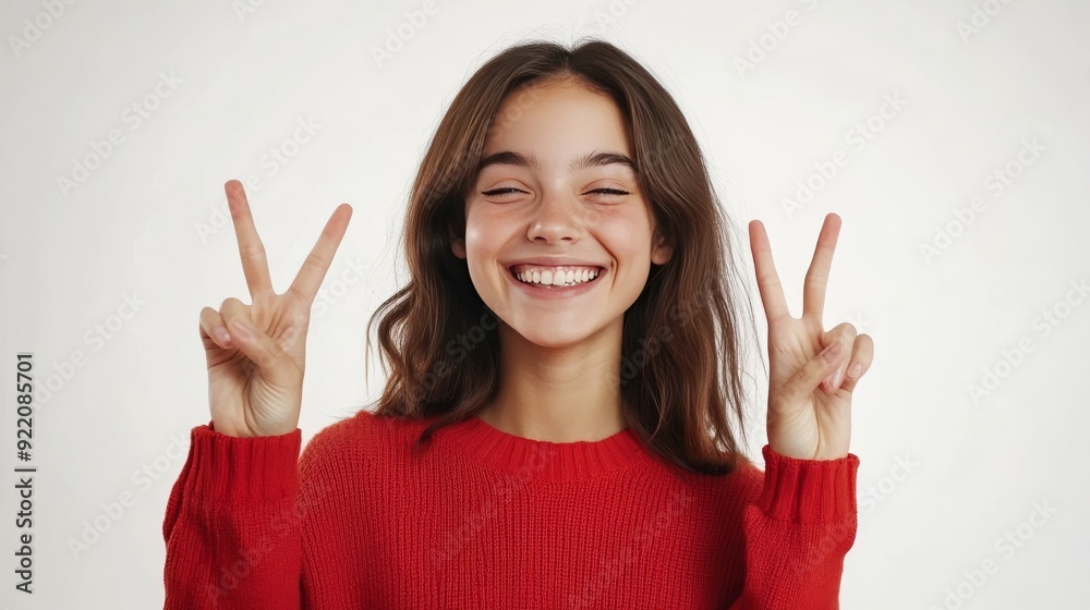 Laughing woman sings with fingers. Laughing woman sings with fingers.