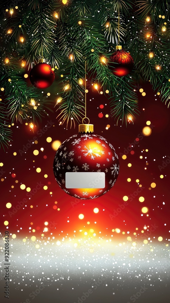 Fototapeta premium Festive Christmas Ornament with Snow and Lights