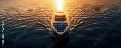 Solar-powered boats, vibrant technology, clean energy, marine transport photo