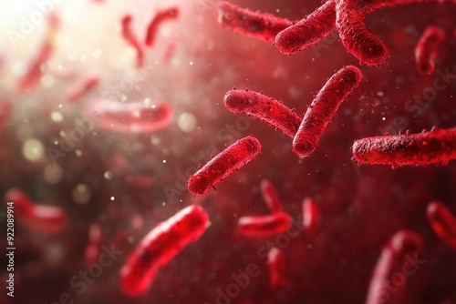 Microscopic View of Red Bacteria on a dark background Medical Concept Environment