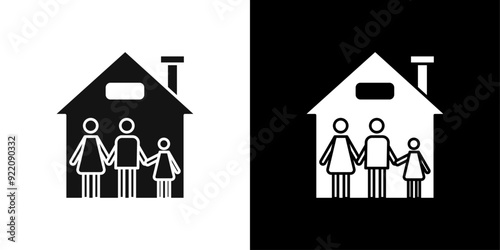family safe at home icon line art vector