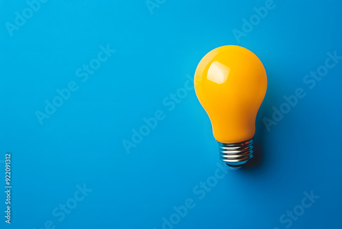 "Yellow Light Bulb on Blue Background with Copy Space"