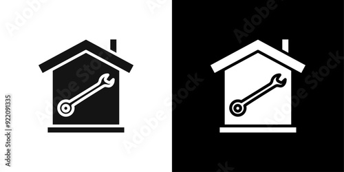 House with wrench repair icon line art vector photo