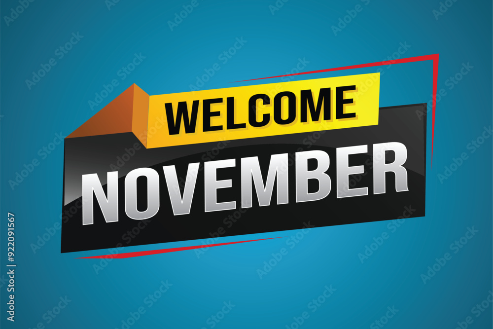 welcome November word text concept icon logo sign symbol vector note 3d fun style for use landing page, template, social media, web, mobile app, poster, banner, flyer, background, gift card, coupon

