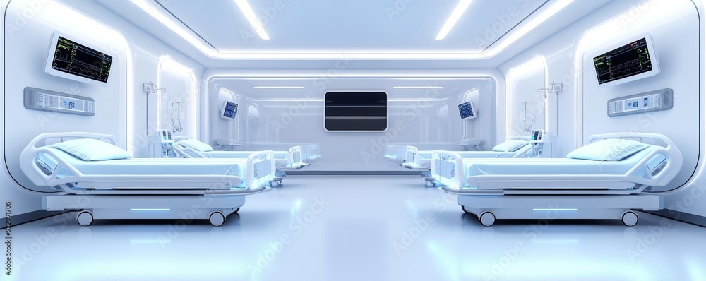 Modern hospital room with two beds, clean and bright. Modern hospital room with two beds, clean and bright.