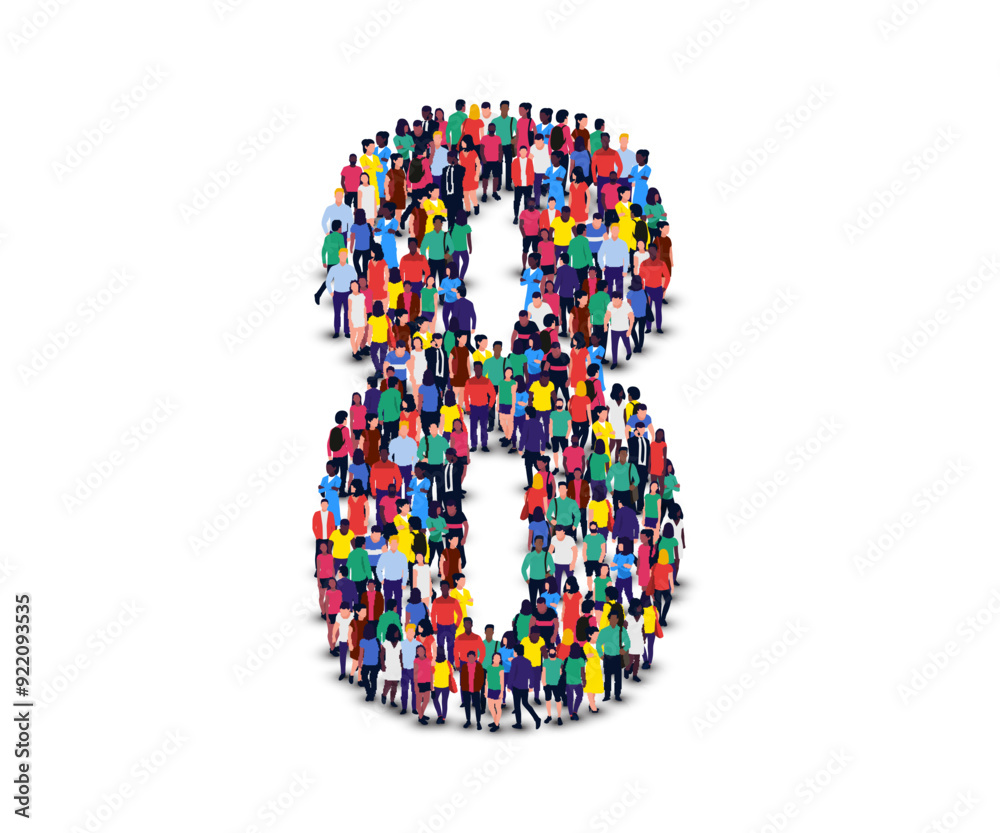 Large group of people in number 8 eight form. Large group of people in number 8 eight form.