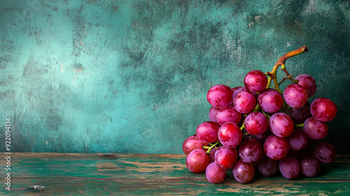  a compelling image of a red grape on an old blue wood table