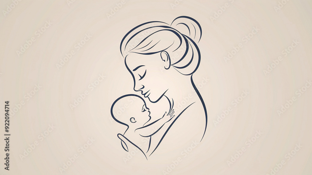 one line drawing of a mother holding a baby. Mother's Day one line drawing of a mother holding a baby. Mother's Day