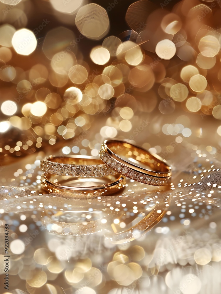 Designer wedding rings on a sparkling background Designer wedding rings on a sparkling background