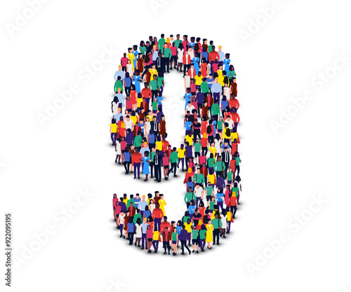 Large group of people in number 9 nine form.