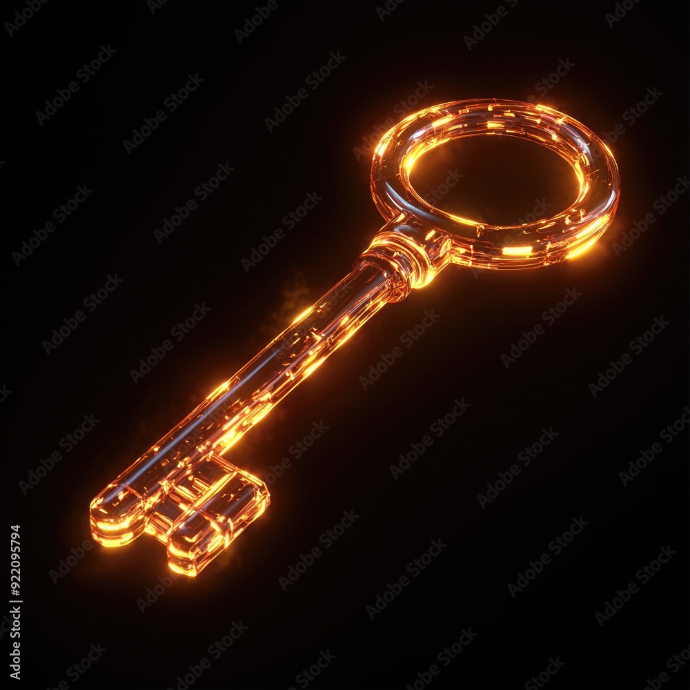 Fototapeta premium Illuminated 3D Financial Key Unlocking Opportunities