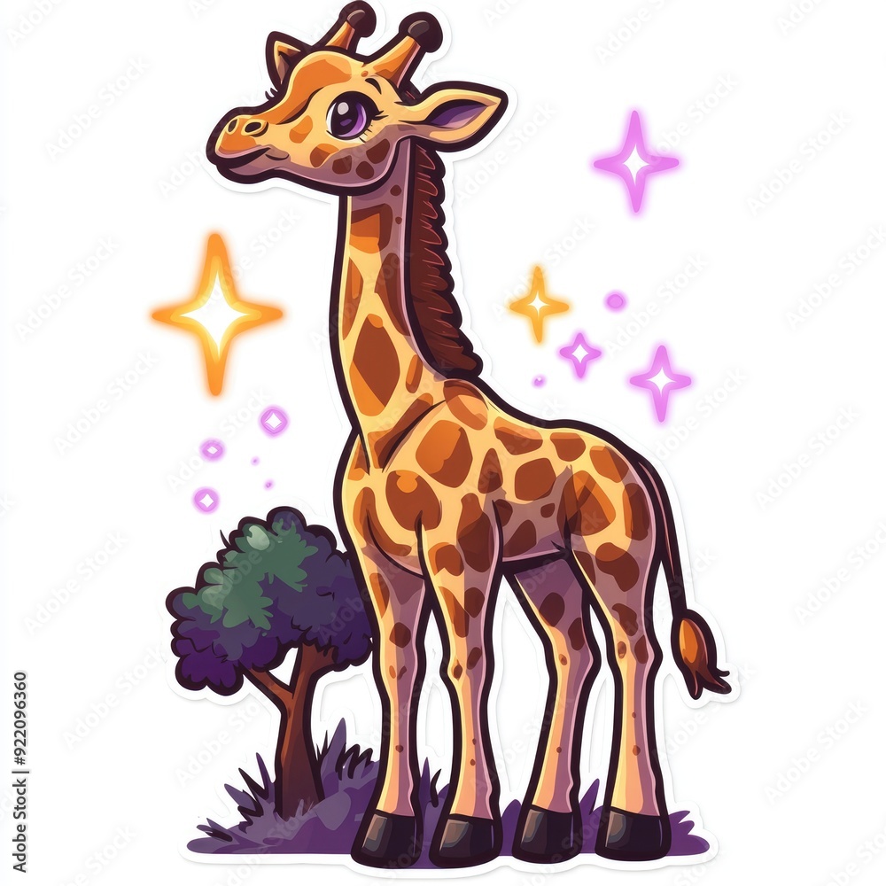 Obraz premium Cute Cartoon Giraffe with Sparkle Effect