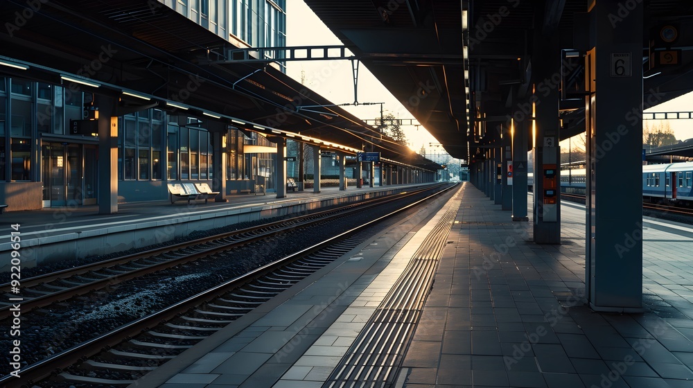 Empty Train Station Platform with Tracks 