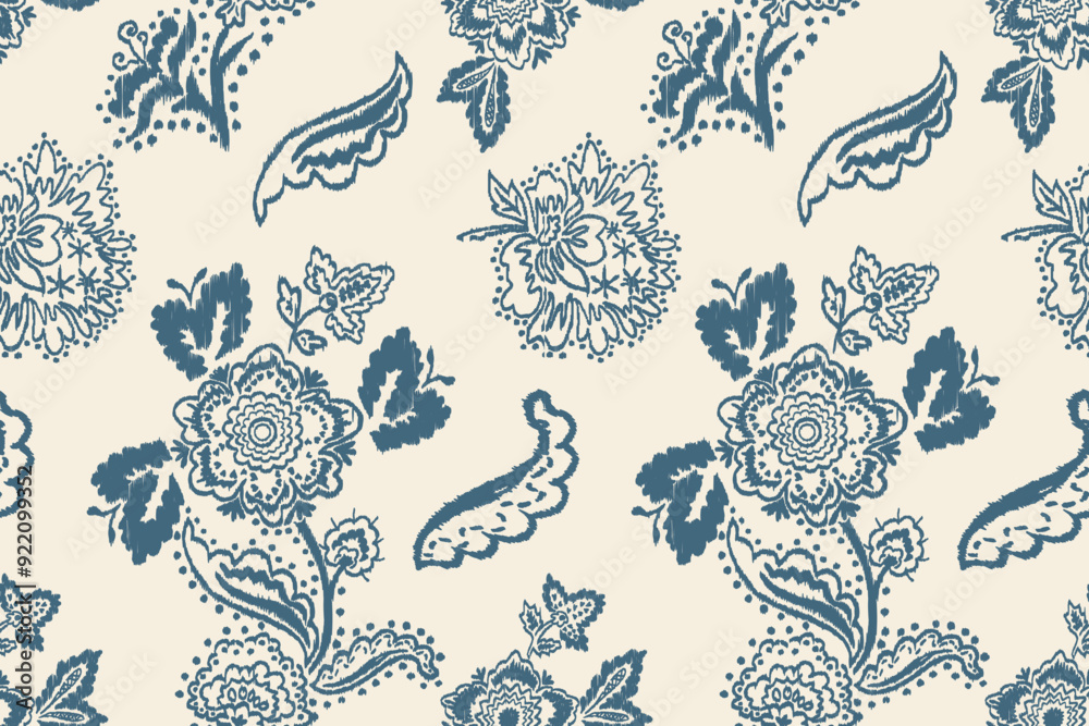 Fototapeta premium Ikat floral design embroidary seamless pattern on background vector illustration.Ikat ethnic oriental embroidery traditional.Indian Ikat pattern Aztec style abstract.design for texture,fabric,clothing