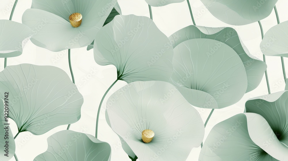 Delicate Floral Vine Pattern with Glowing Petals - Elegant 2D Design in Green and Gold on White Background Delicate Floral Vine Pattern with Glowing Petals - Elegant 2D Design in Green and Gold on White Background