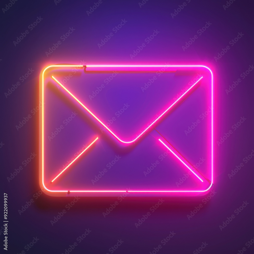 Digital Neon Envelope Icon on a Radiant Background, Representing Email and Communication. Digital Neon Envelope Icon on a Radiant Background, Representing Email and Communication.