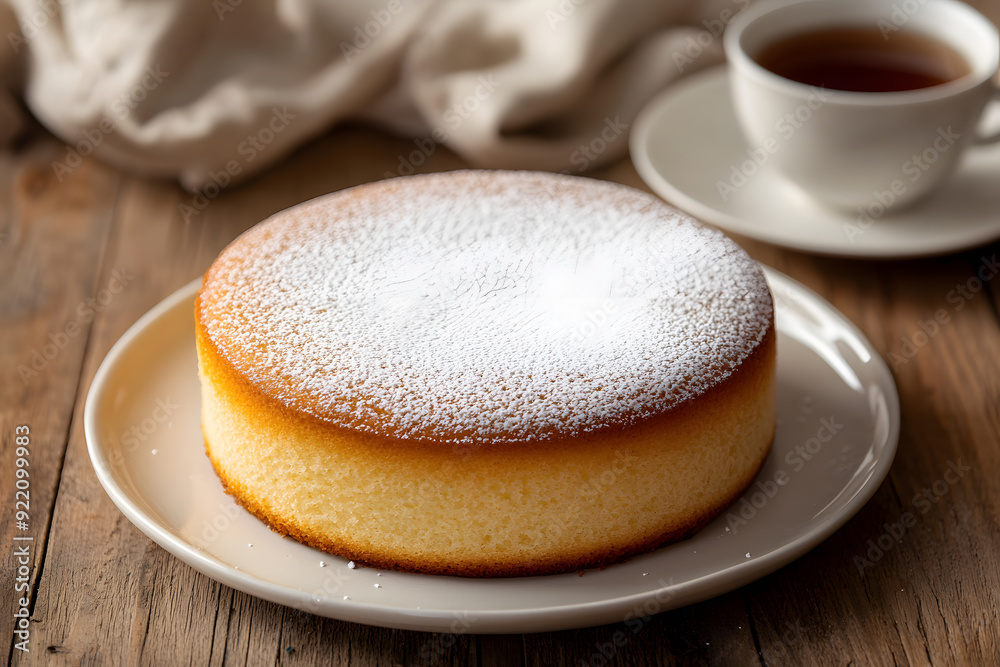 Traditional Portuguese Pao de Lo with golden-brown crust on rustic table. Light and airy dessert. Traditional Portuguese Pao de Lo with golden-brown crust on rustic table. Light and airy dessert.