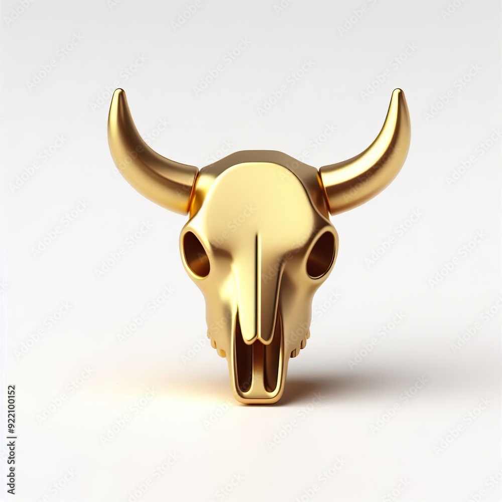 a minimalist cartoon 3d gold american western cow skull amulet a minimalist cartoon 3d gold american western cow skull amulet