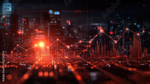 Illuminated Financial Growth Chart in 3D - Symbol of Prosperity and Success 