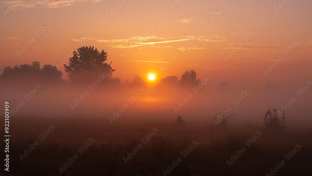 Fototapeta premium Sunrise over a foggy field