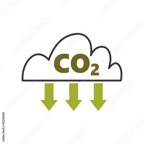 CO2 emission reduction icon. Cloud sign. Carbon dioxide emissions, emission reductions. Zero carbon footprint. Global warming. Climate change problem concept. Flat vector illustration